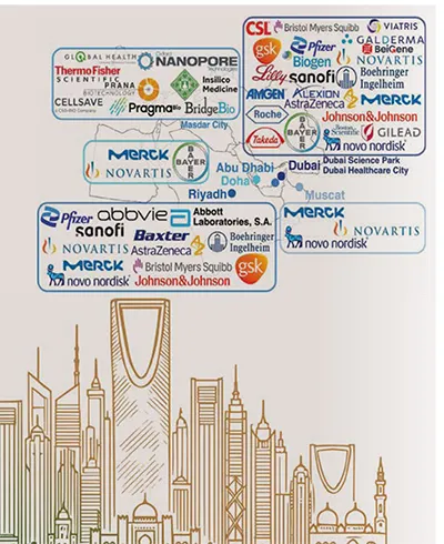 Map of the Middle East highlighting pharmaceutical growth opportunities