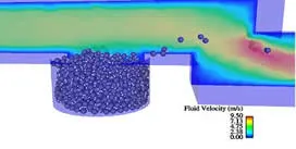 Entrainment of powder particles from the cavity of a DPI into the airflow.