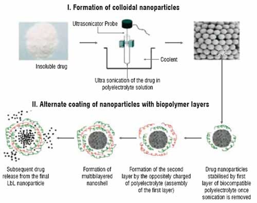 Scheme of LbL nanocolloidal particles formation from insoluble drugs